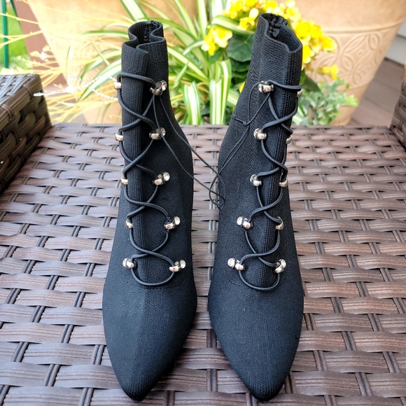 NWOT Sugar Tanikka black women's lace up heel sock booties. S 6 - Picture 3 of 11